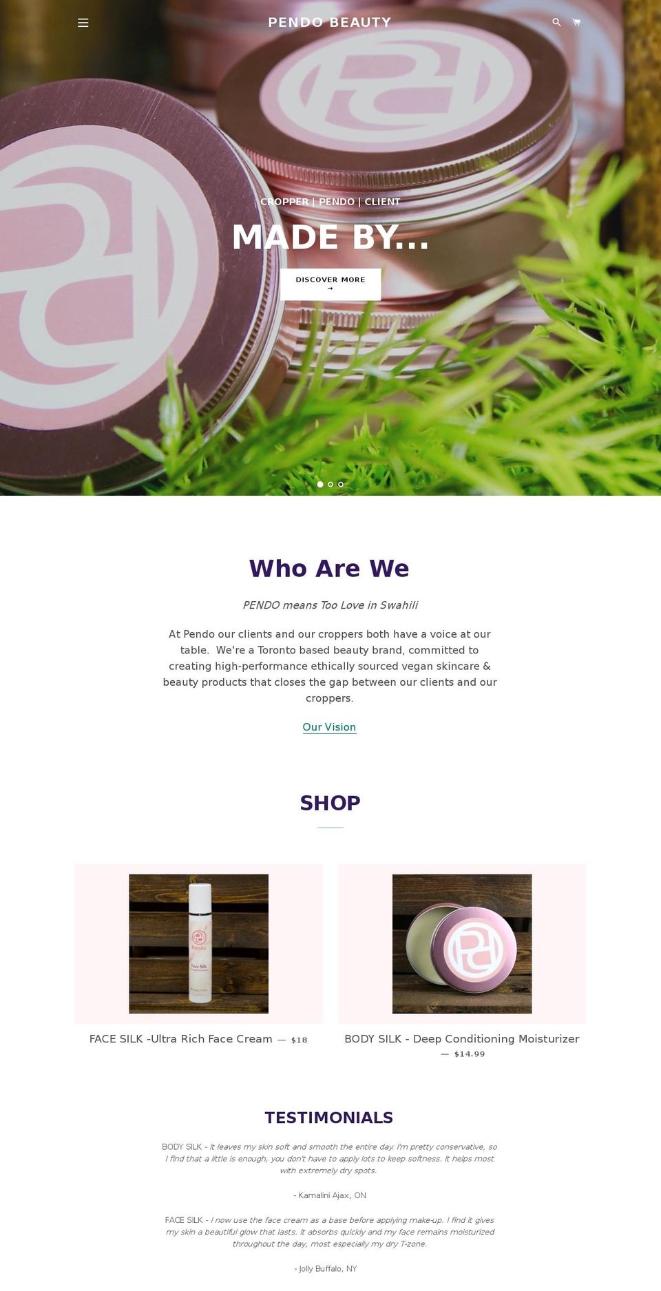 pendobeauty.com shopify website screenshot