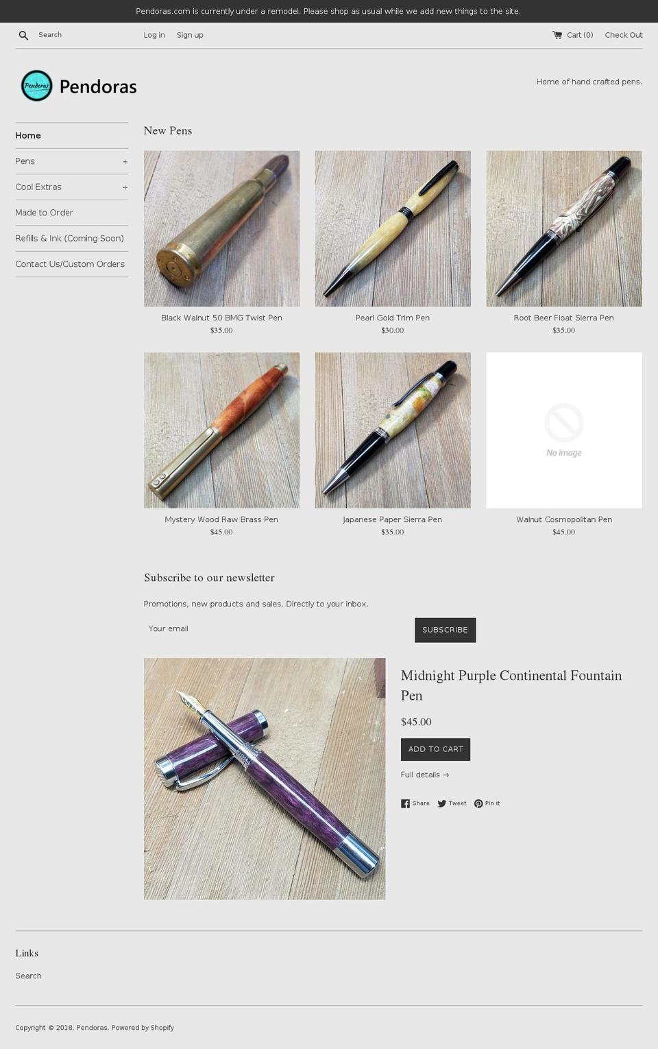 pendoras.com — Shopify storefront screenshot