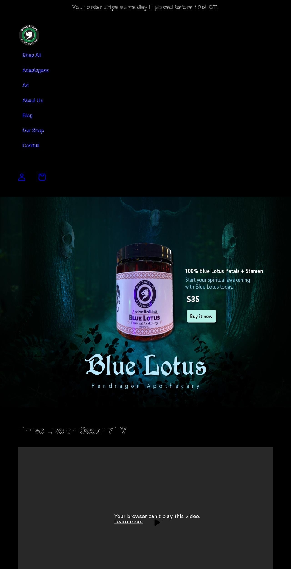 pendragonapothecary.com shopify website screenshot