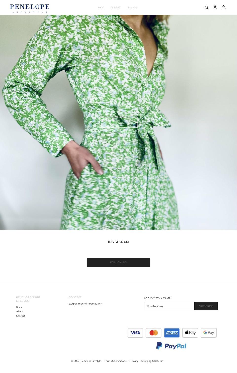 penelopeshirtdresses.com shopify website screenshot