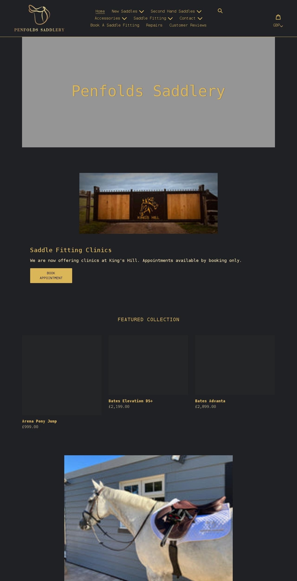 penfoldssaddlery.co.uk shopify website screenshot