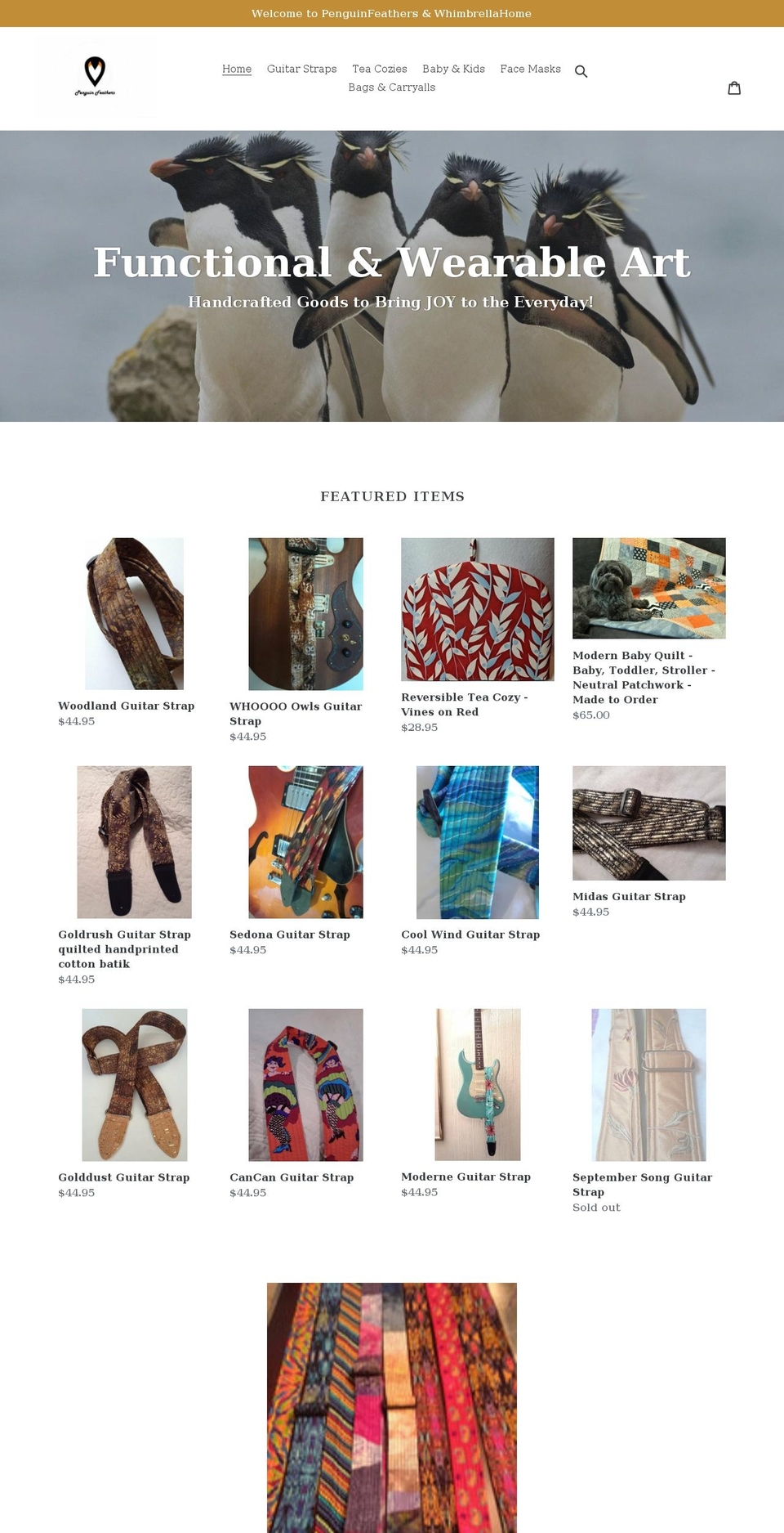 penguinfeathers.com shopify website screenshot