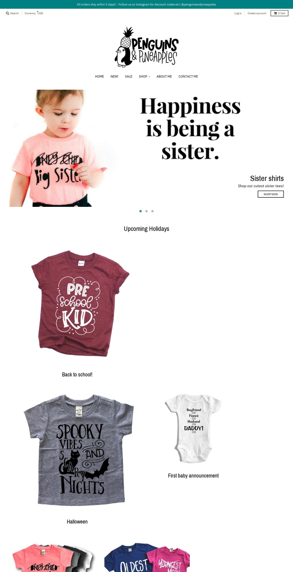 penguinsandpineapples.com shopify website screenshot