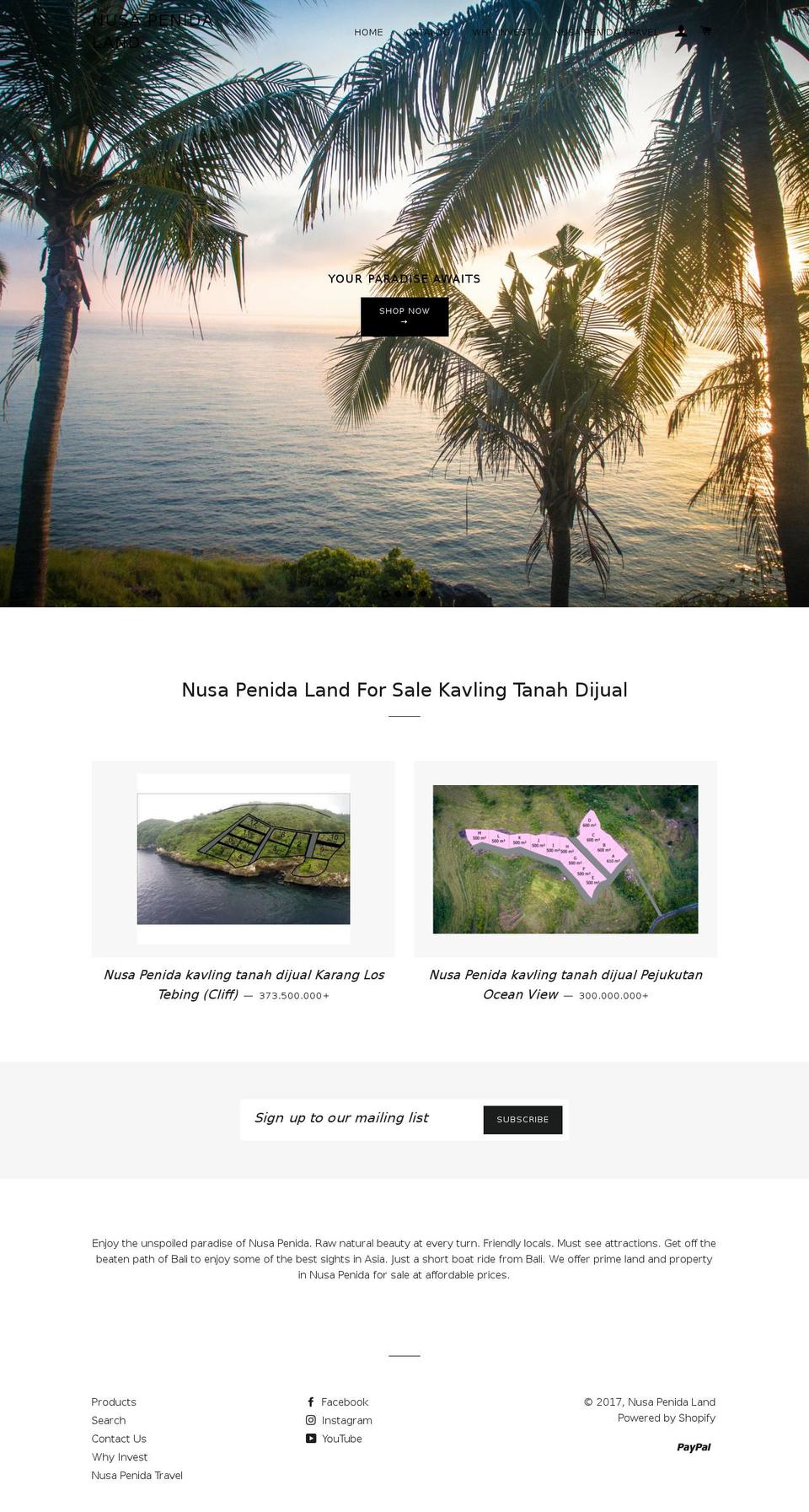 penidaland.com shopify website screenshot