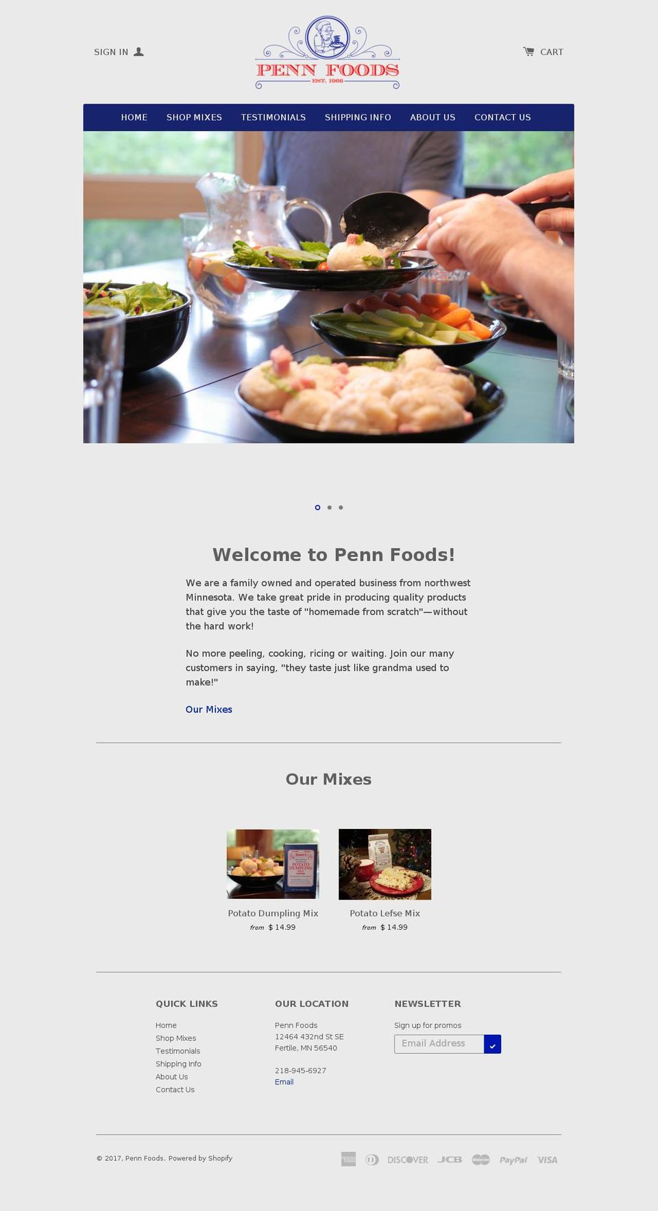 pennfoods.com shopify website screenshot
