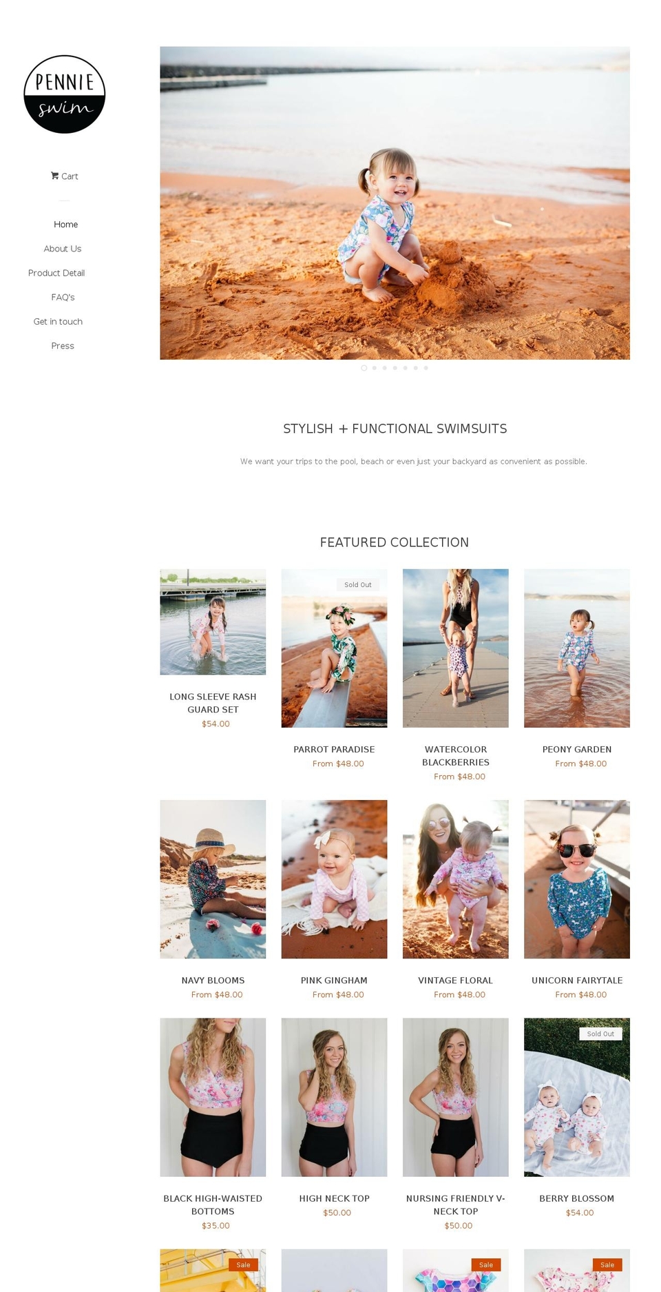 pennieswim.com — Shopify storefront screenshot