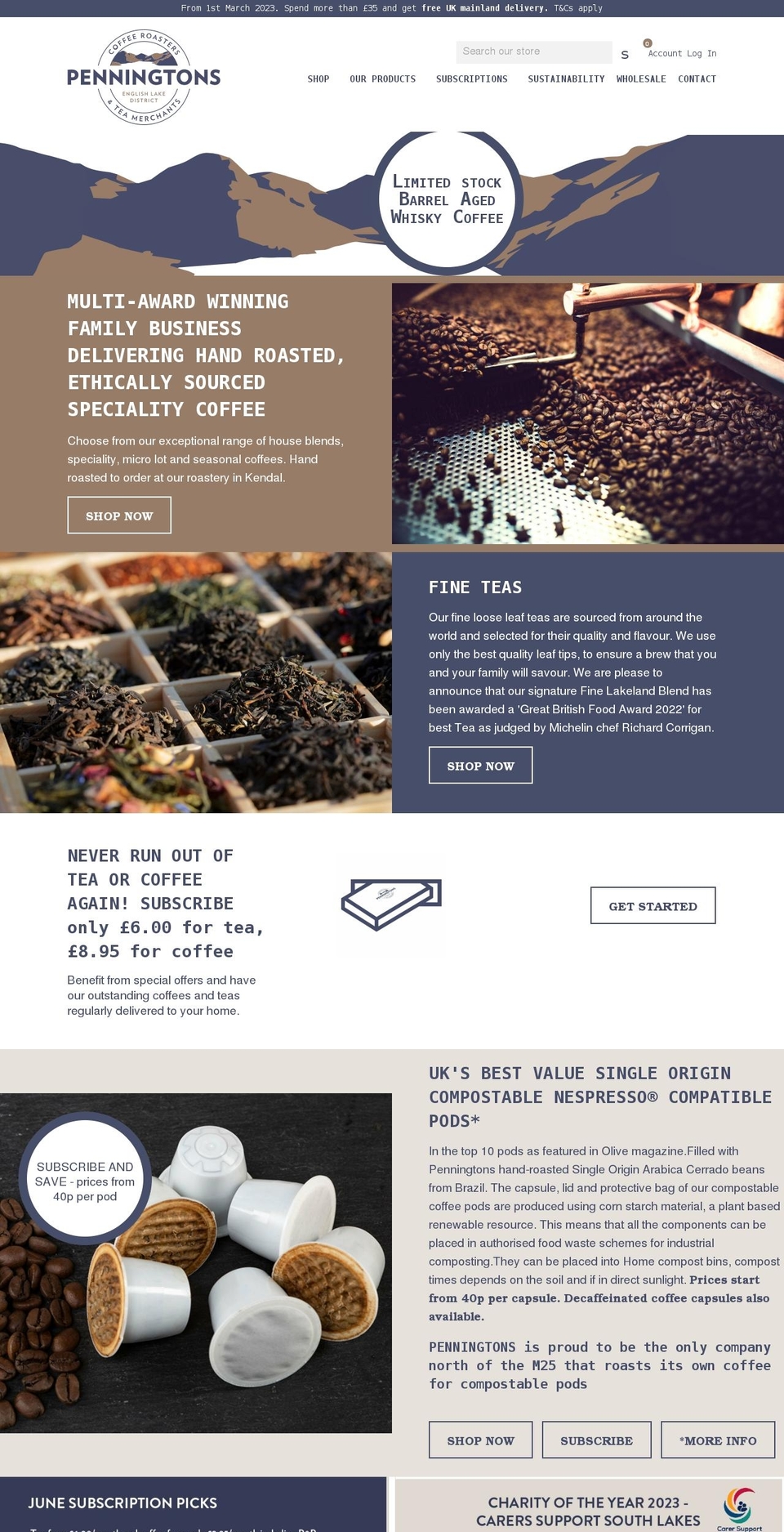 penningtonscoffee.co.uk shopify website screenshot