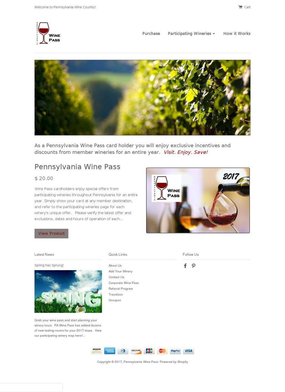 pennsylvaniawinepass.com shopify website screenshot