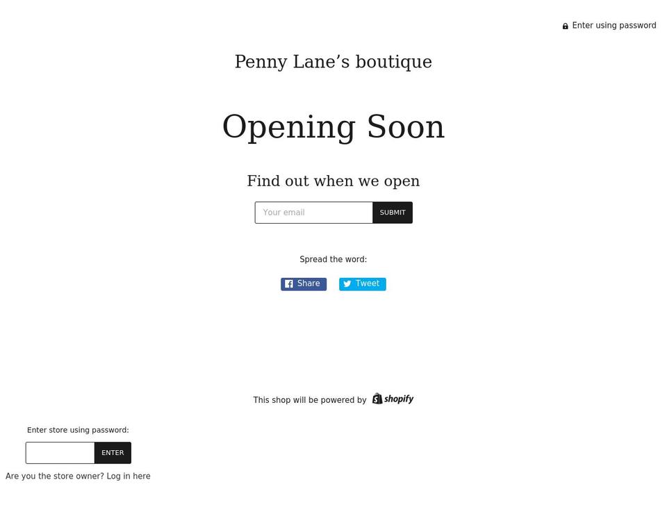 pennylanesboutique.com shopify website screenshot