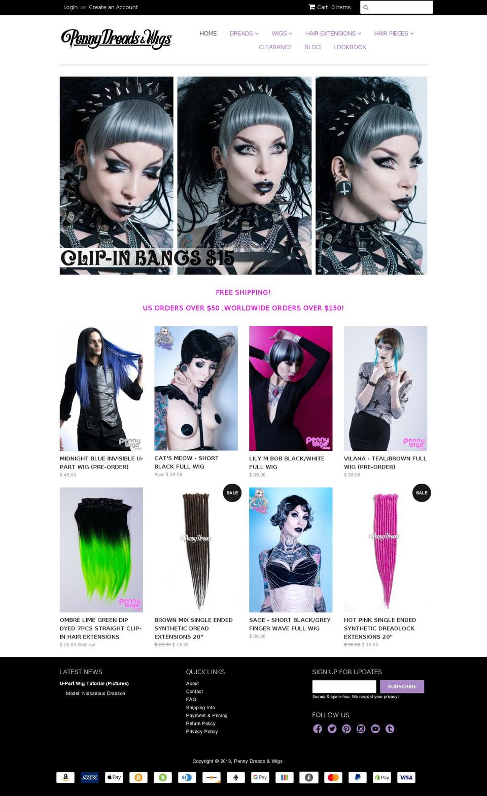 pennywigs.net shopify website screenshot