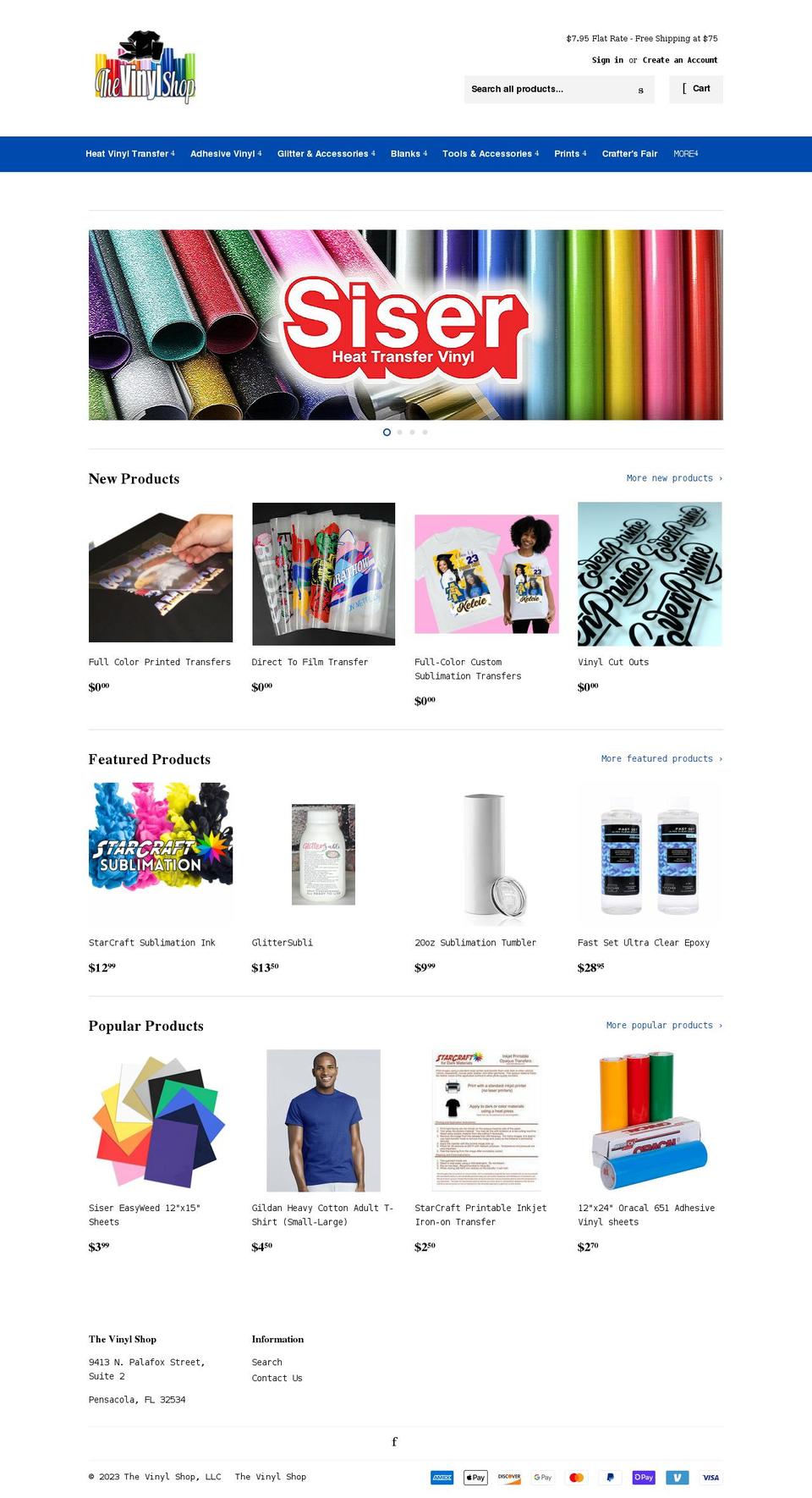 pensacolavinylshop.com shopify website screenshot