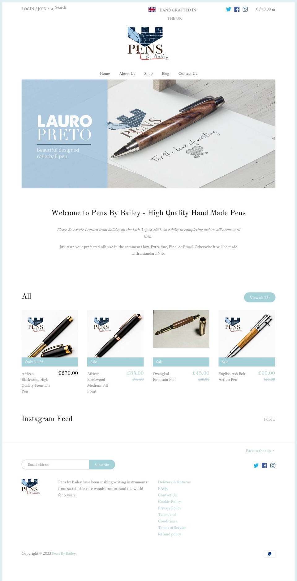pensbybailey.co.uk shopify website screenshot