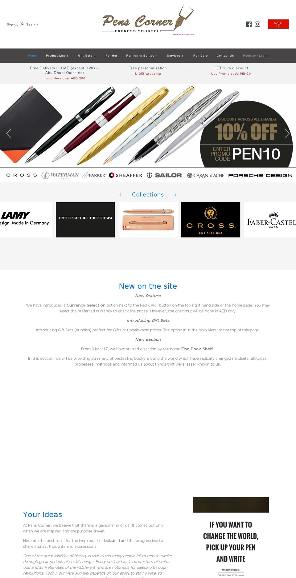 penscorner.com shopify website screenshot