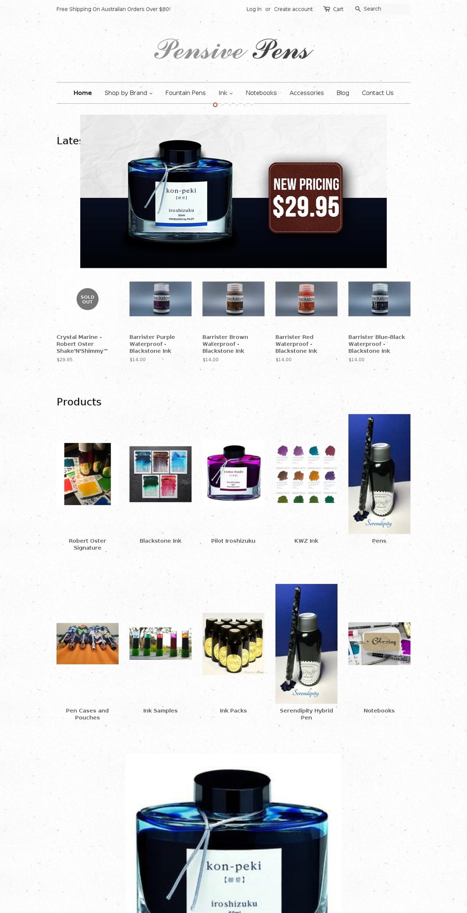 pensivepens.com.au shopify website screenshot