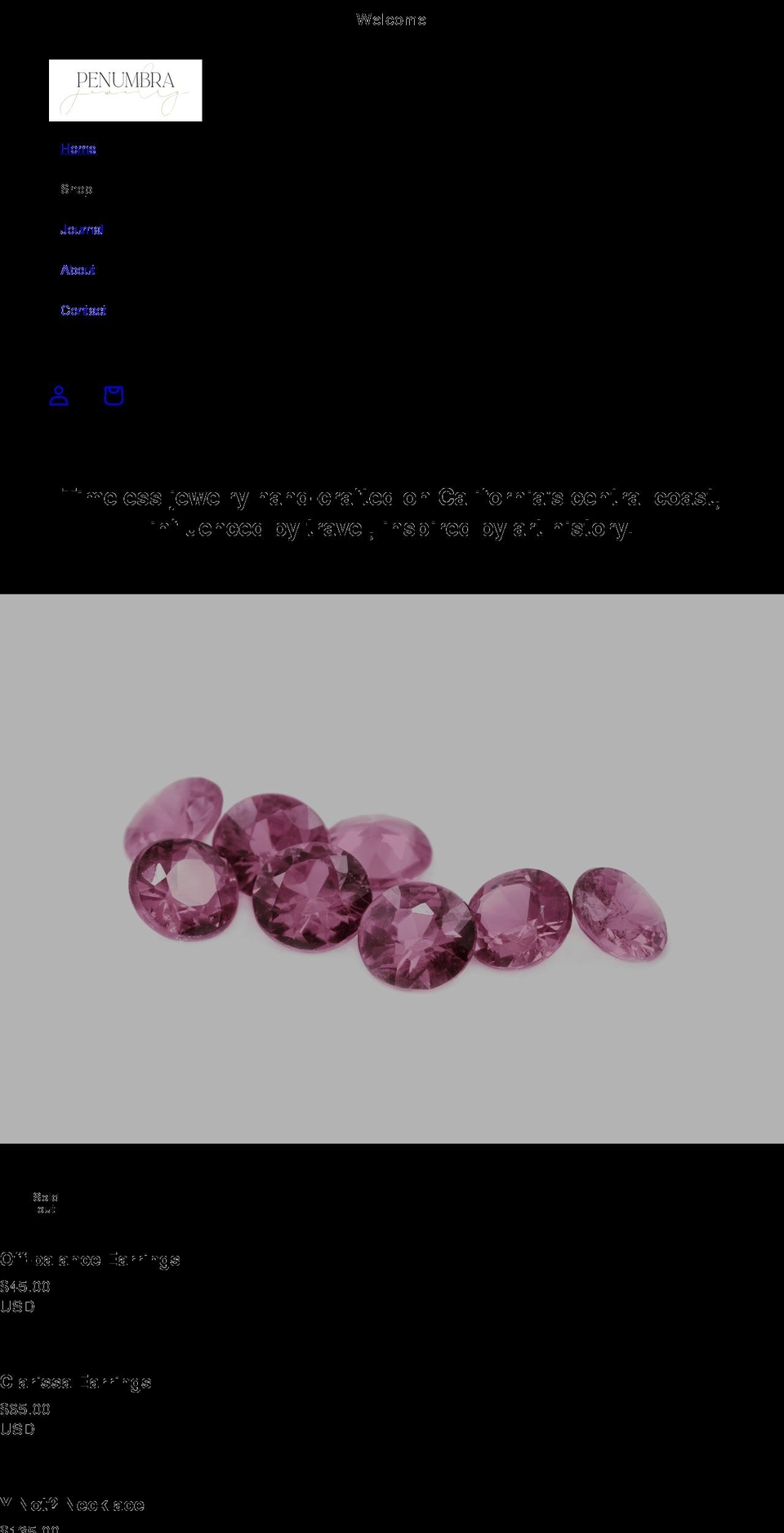 penumbrajewelry.com shopify website screenshot