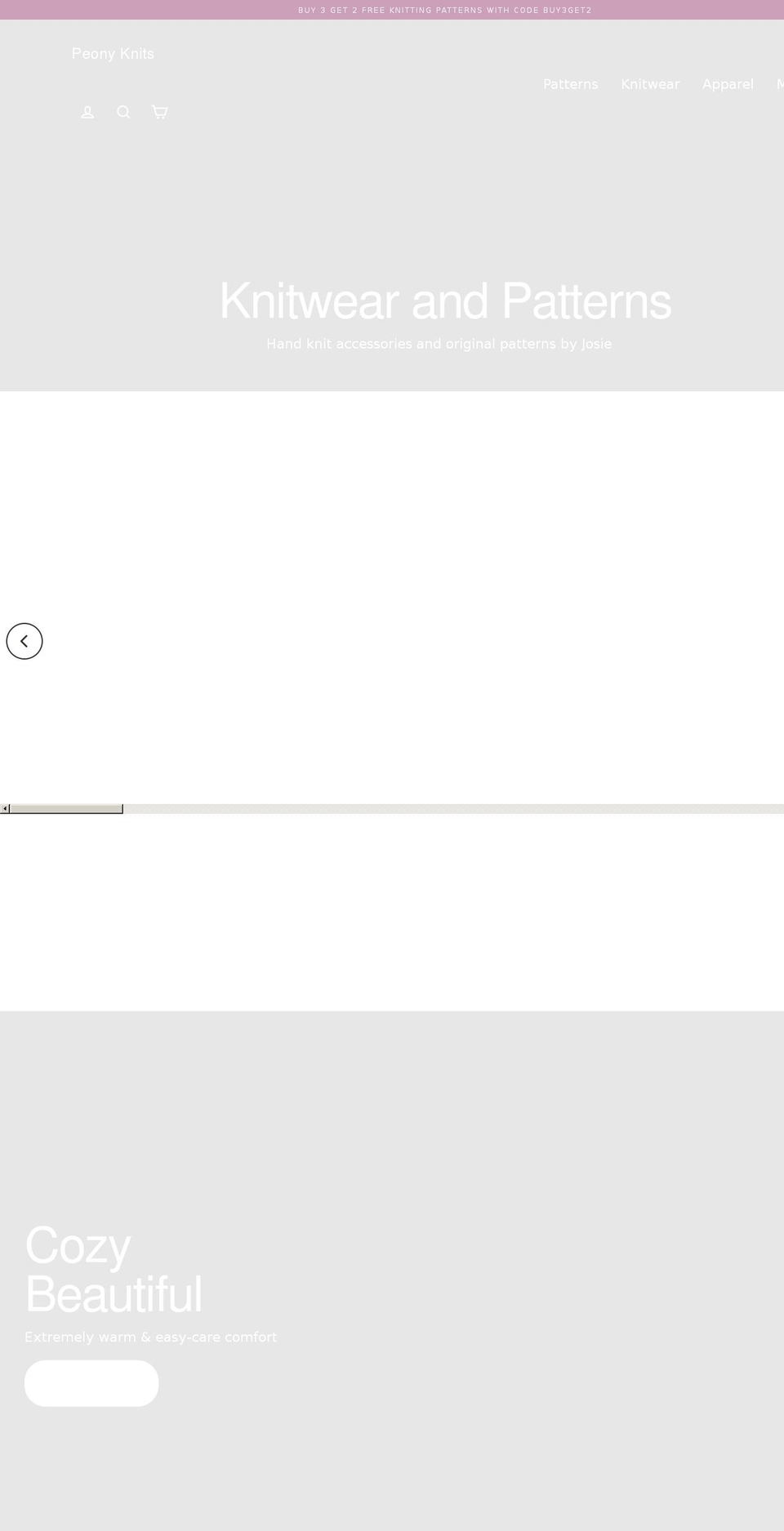 peonyknits.com shopify website screenshot