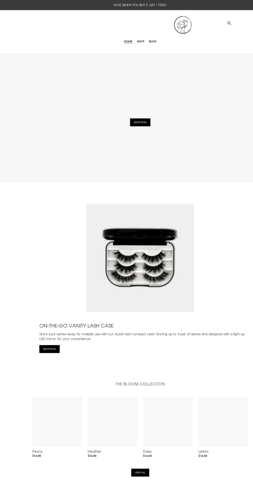 peonylashes.com shopify website screenshot