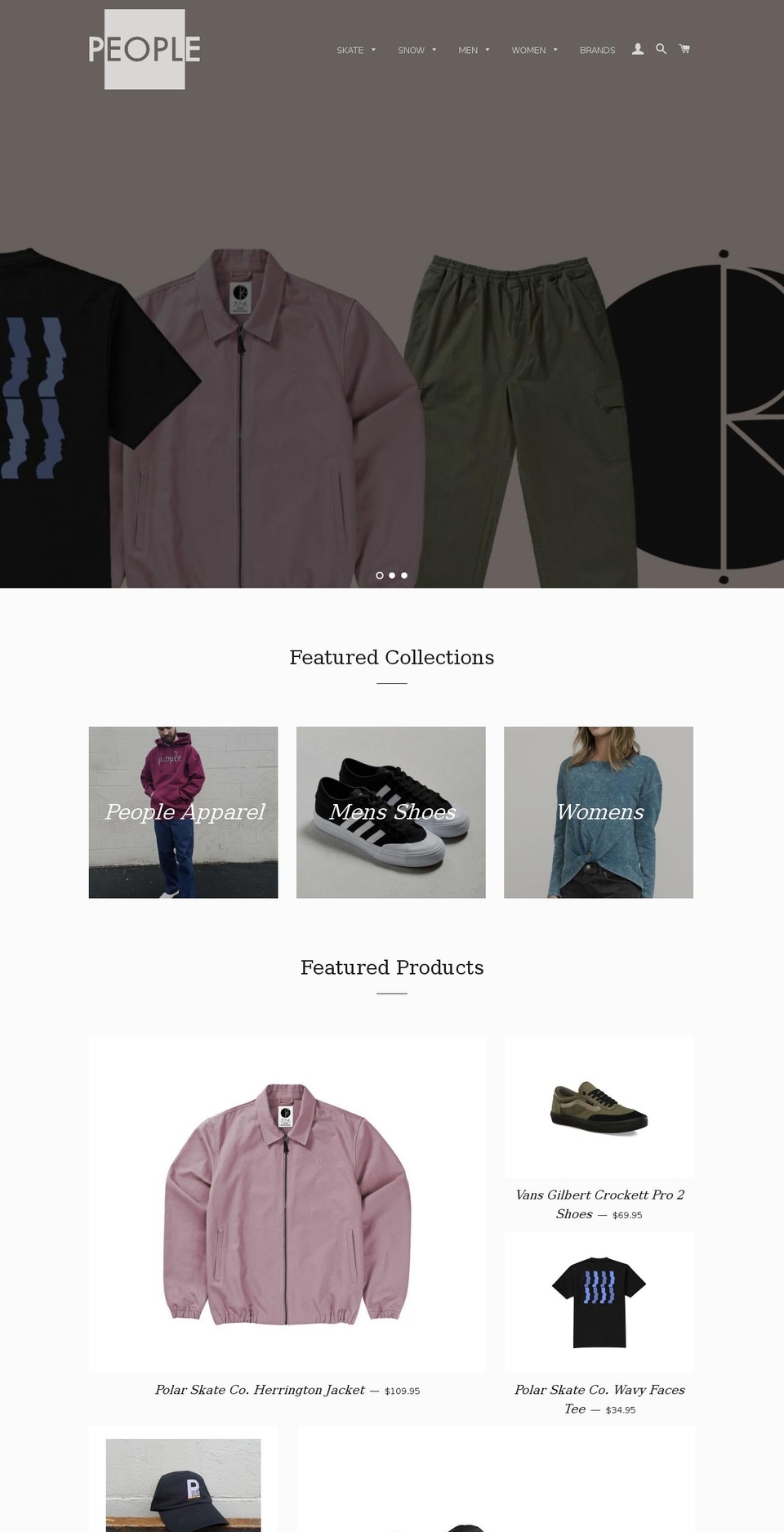peopleskateandsnow.com shopify website screenshot