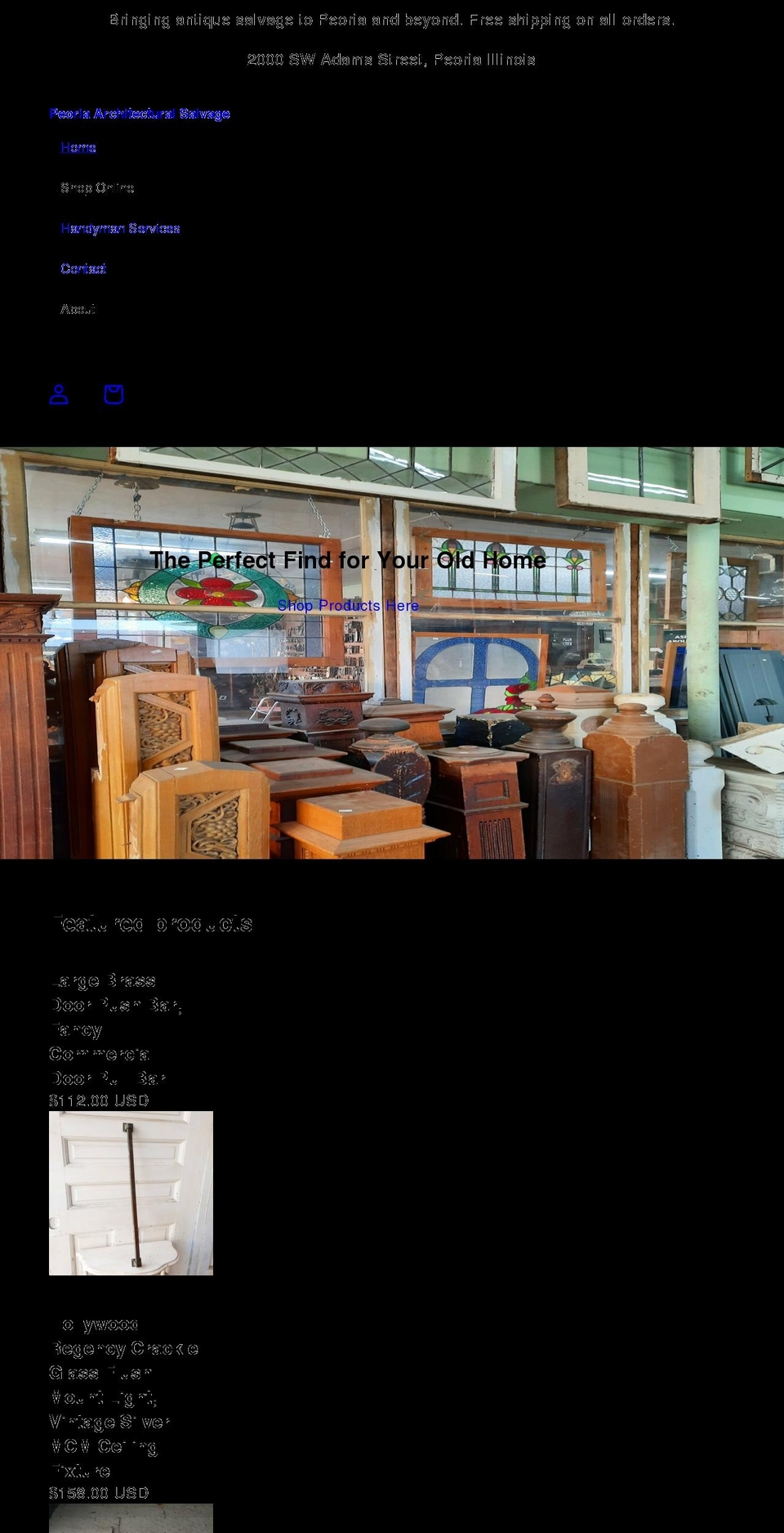 peoriasalvage.com shopify website screenshot