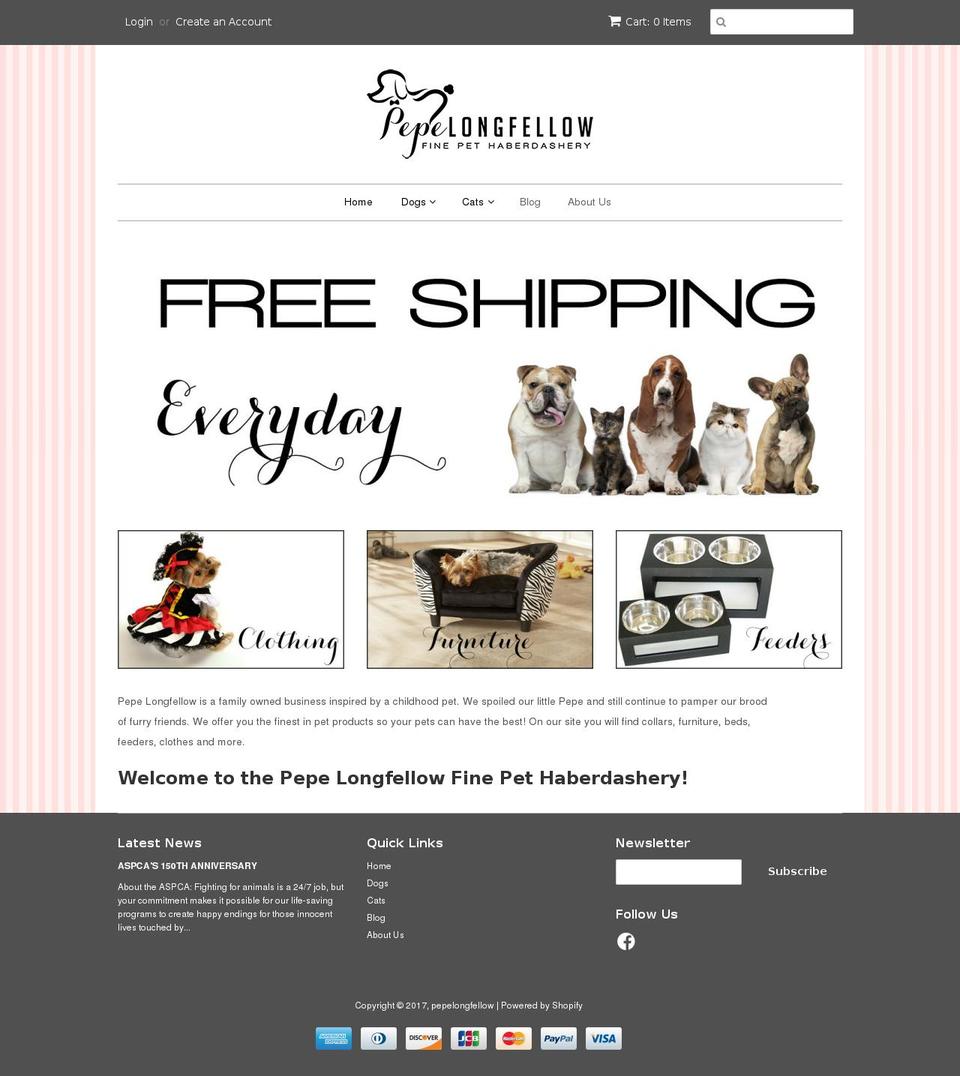 pepelongfellow.com shopify website screenshot