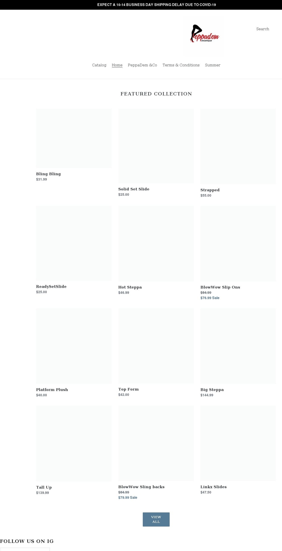 peppademshoetique.com shopify website screenshot