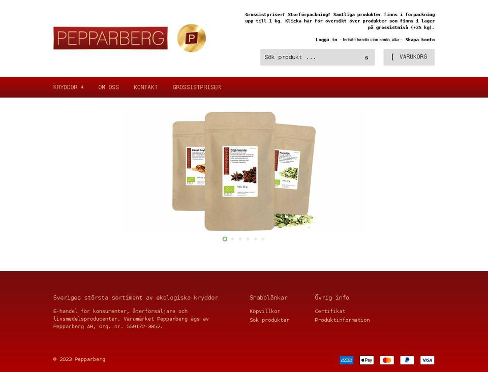 pepparberg.se shopify website screenshot