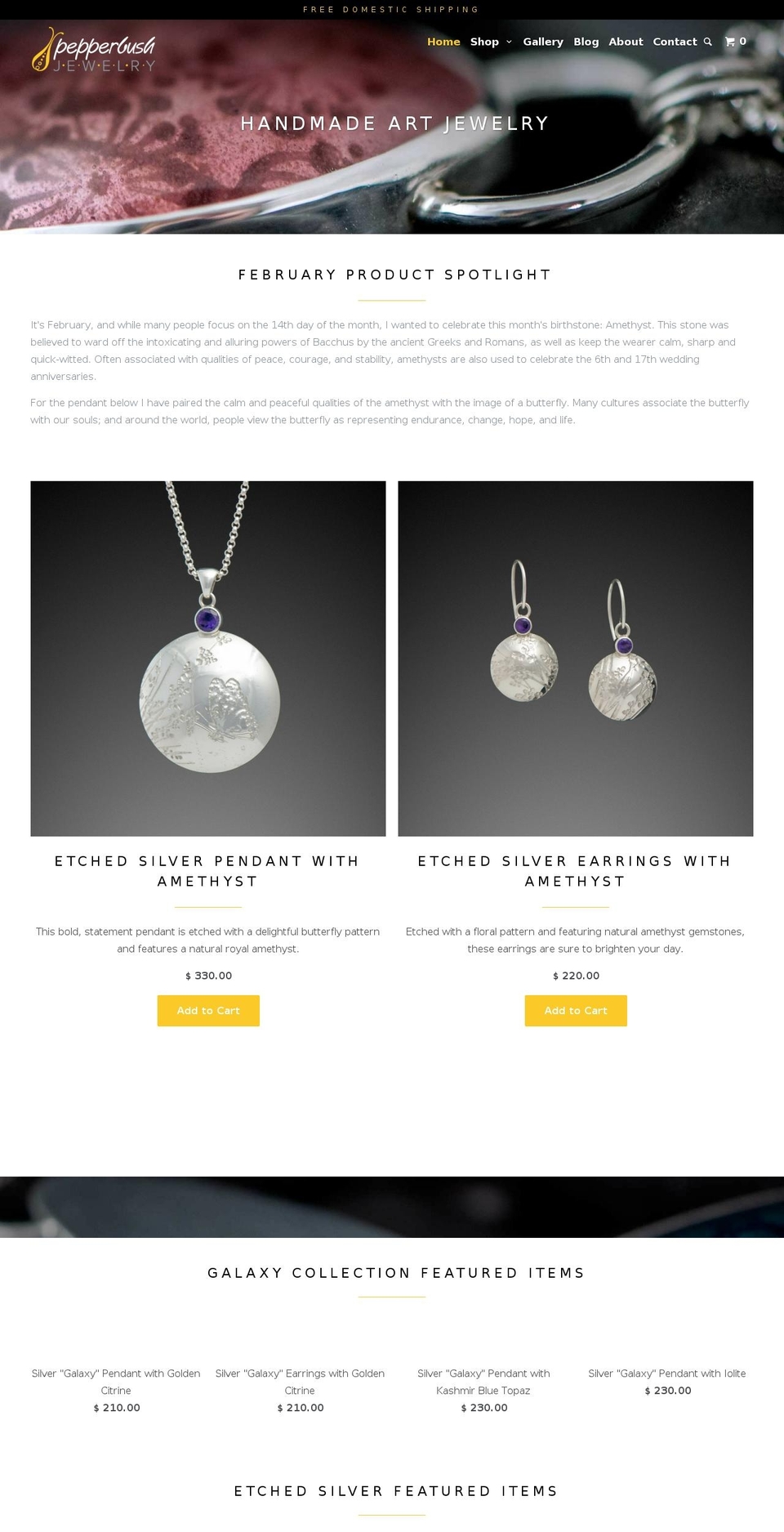 pepperbushjewelry.com shopify website screenshot