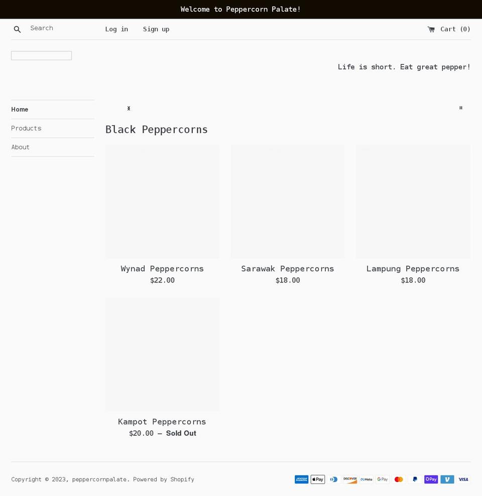 peppercornpalate.com shopify website screenshot
