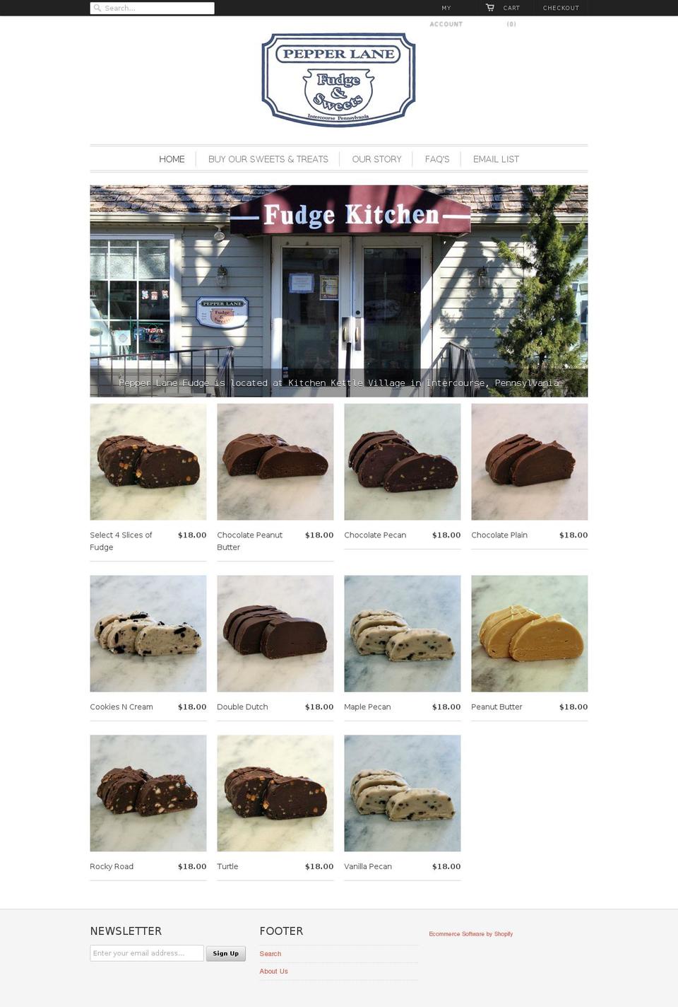 pepperlanefudge.net shopify website screenshot