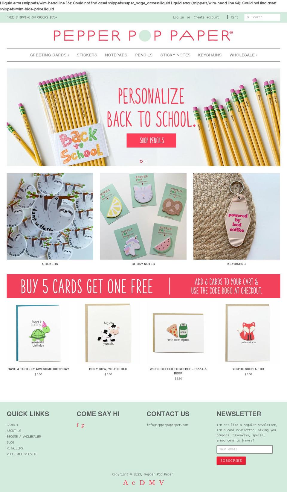 pepperpoppaper.com — Shopify storefront screenshot