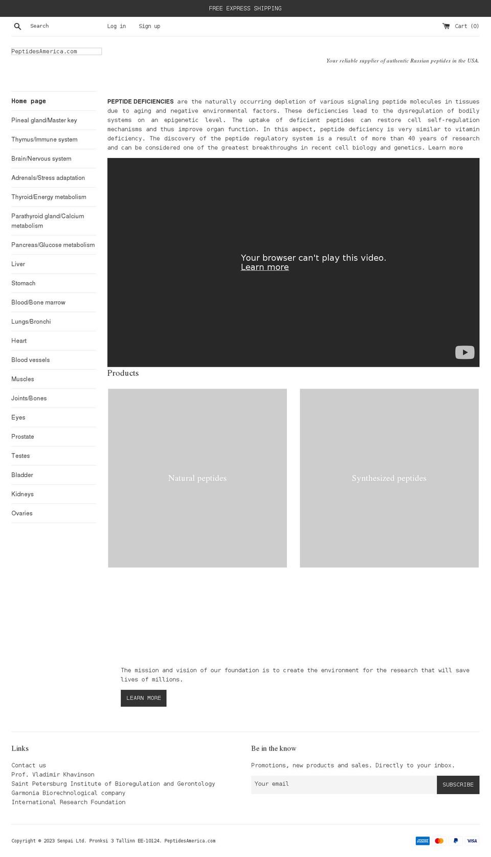 peptidesamerica.com shopify website screenshot