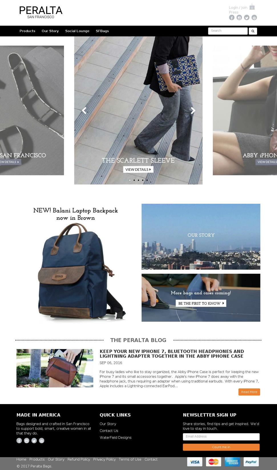 peraltabagssf.com shopify website screenshot