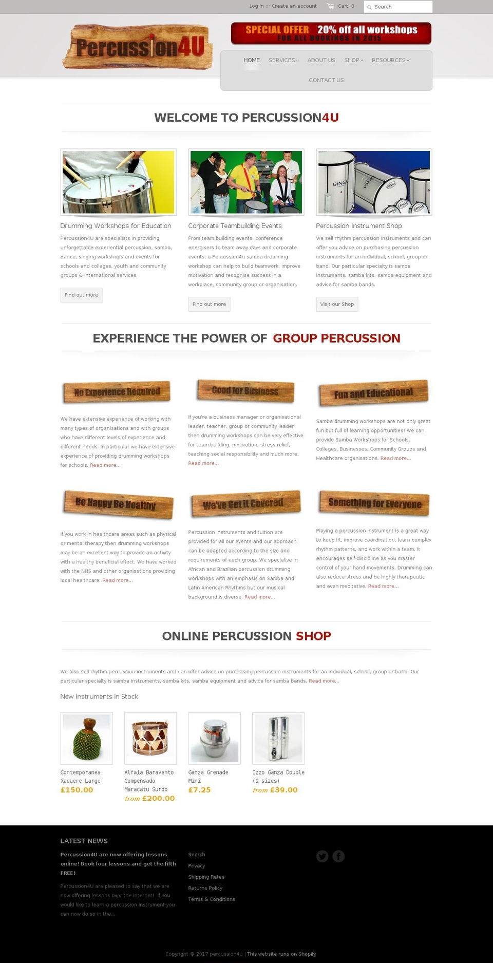 percussion4u.com shopify website screenshot