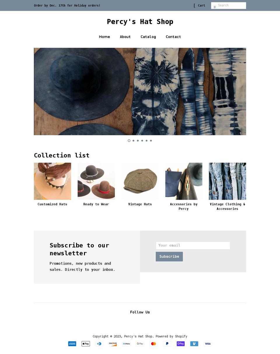 percyshatshop.com shopify website screenshot