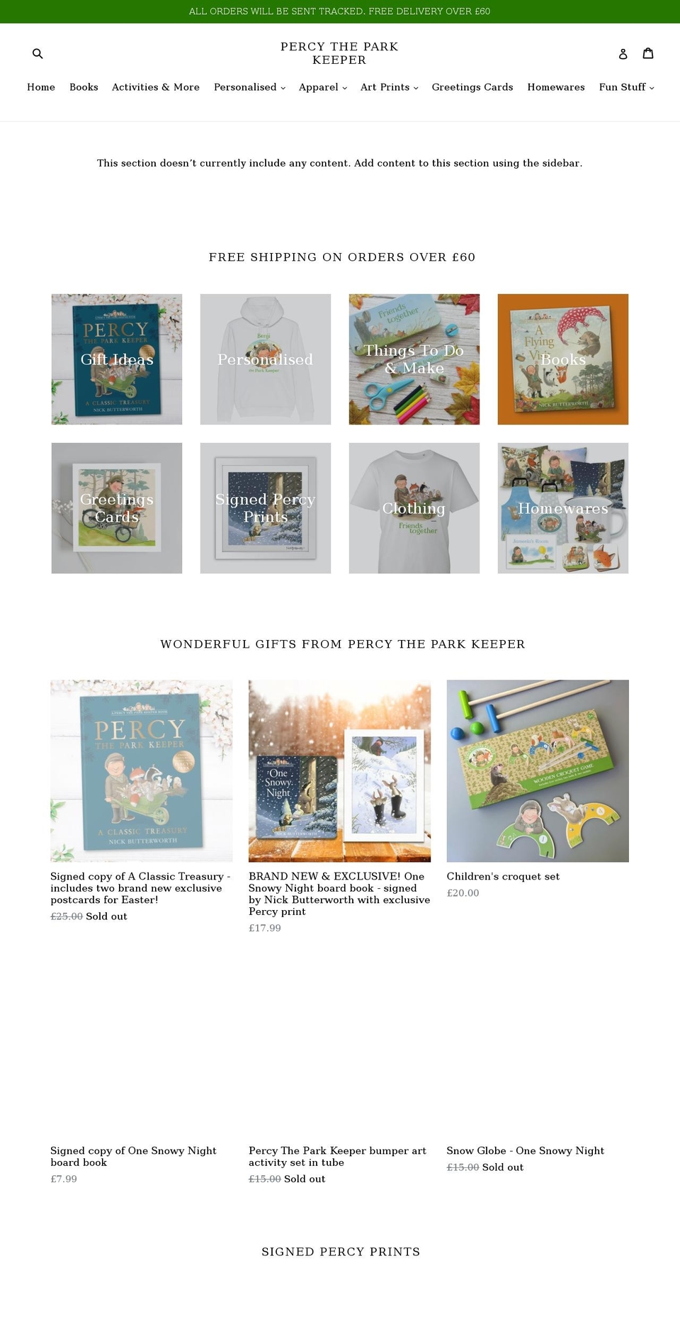 percytheparkkeeper.co.uk shopify website screenshot
