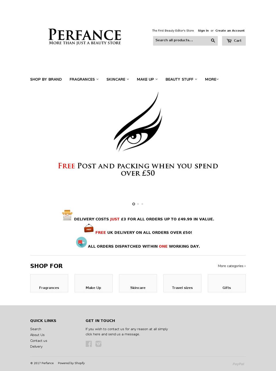Loft Shopify theme site example perfance.com