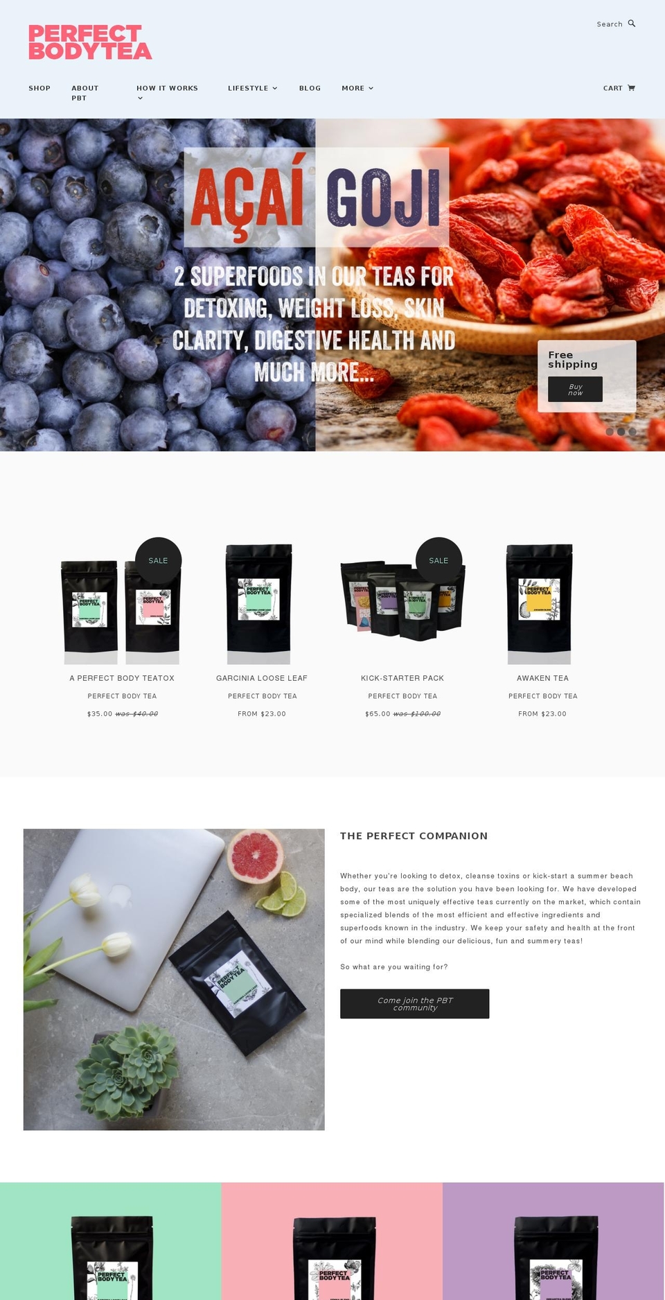 perfectbodytea.com shopify website screenshot