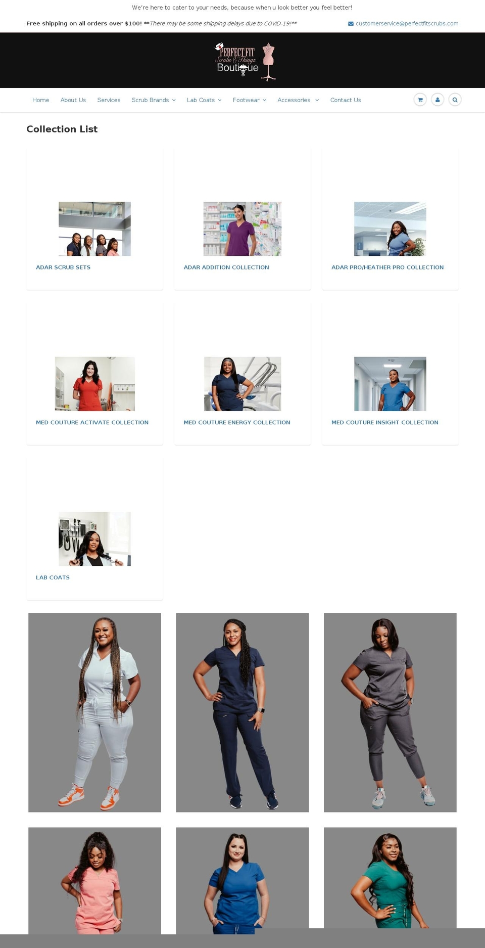 perfectfitscrubs.com shopify website screenshot