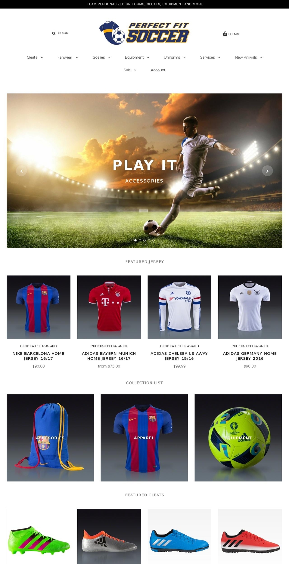 perfectfitsoccer.com shopify website screenshot