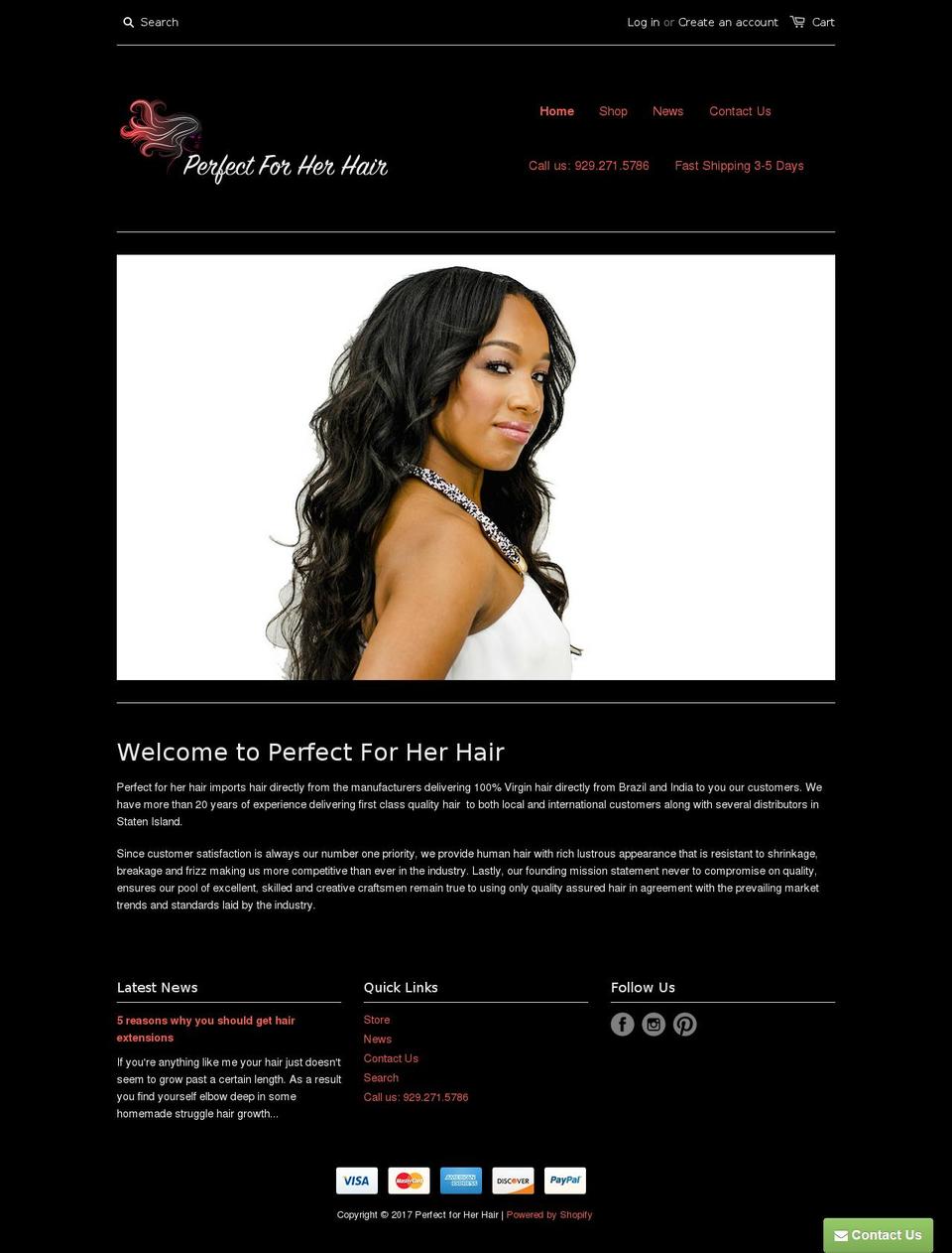 perfectforherhair.net shopify website screenshot