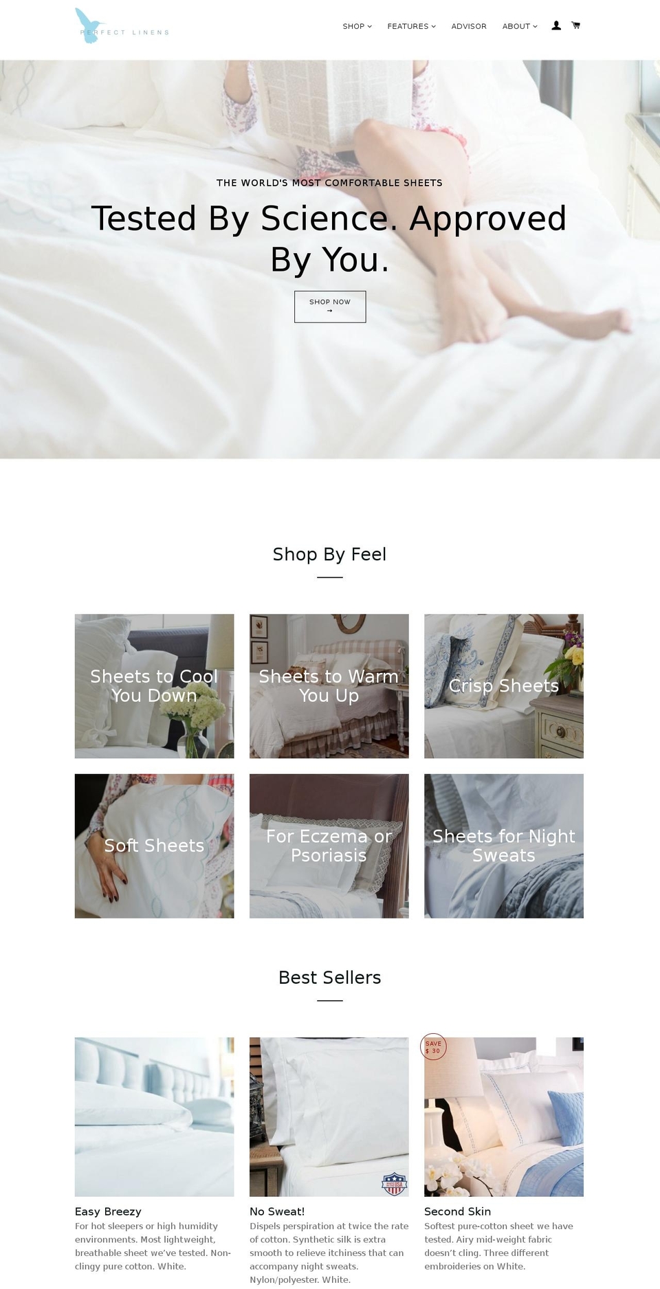 Parallax Shopify theme site example perfectlinens.com