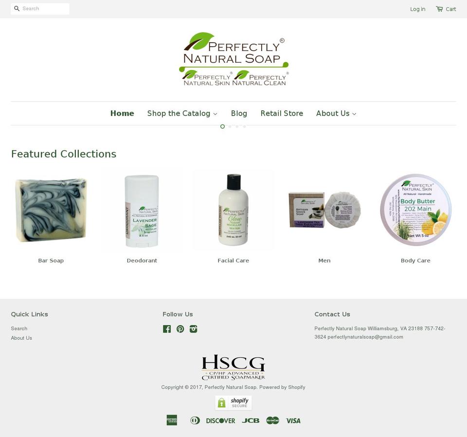 perfectlynaturalsoap.net shopify website screenshot