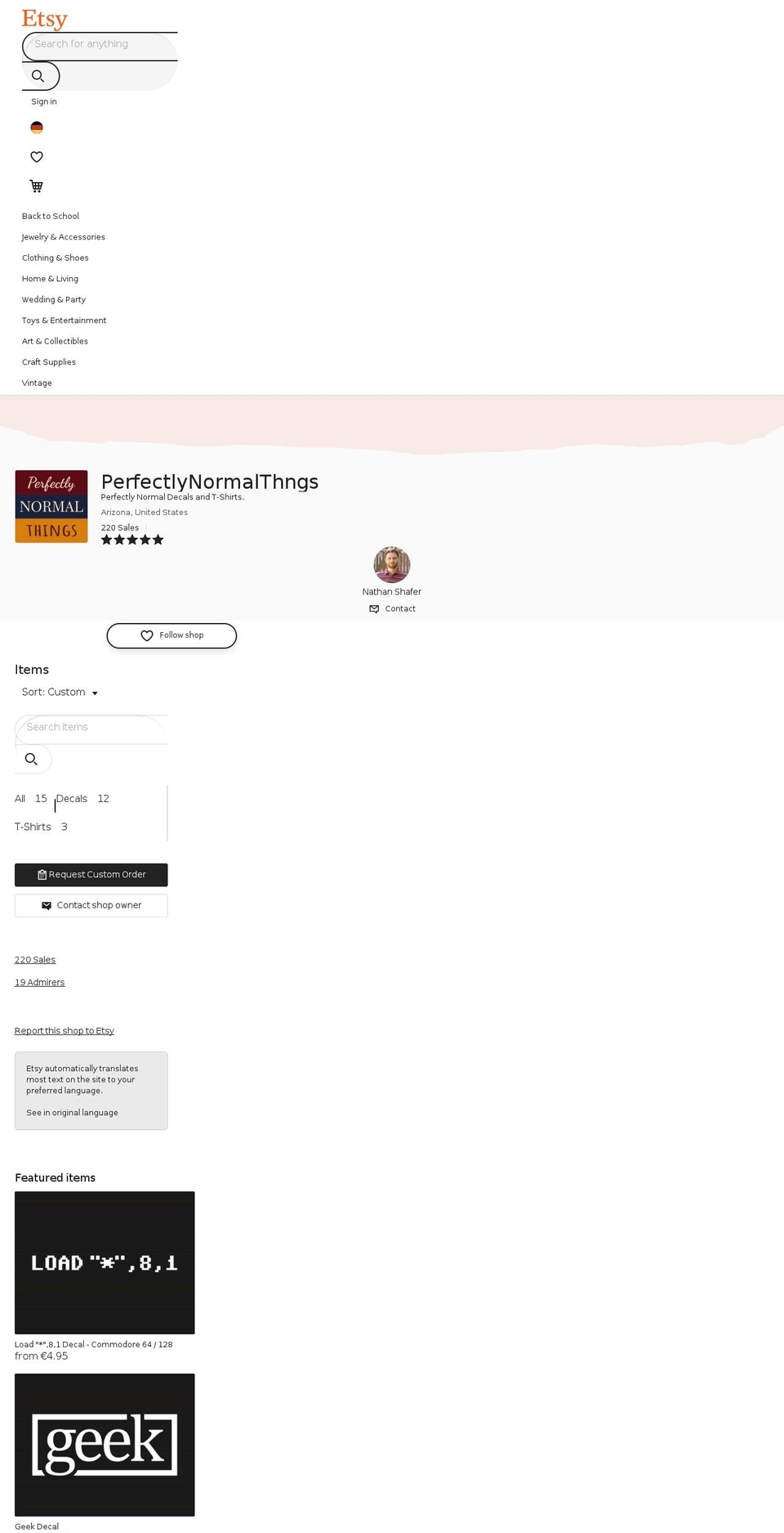 perfectlynormalthings.com — Shopify storefront screenshot