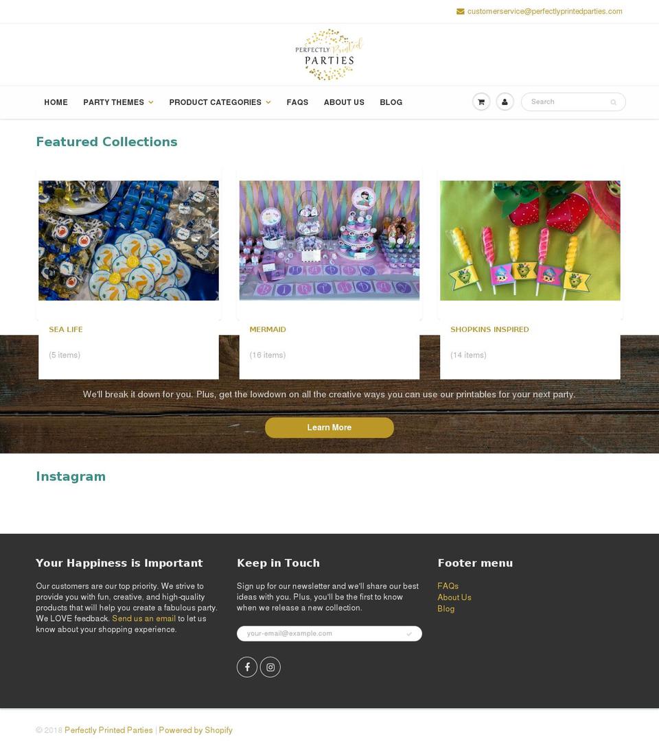 perfectlyprintedparties.com — Shopify storefront screenshot