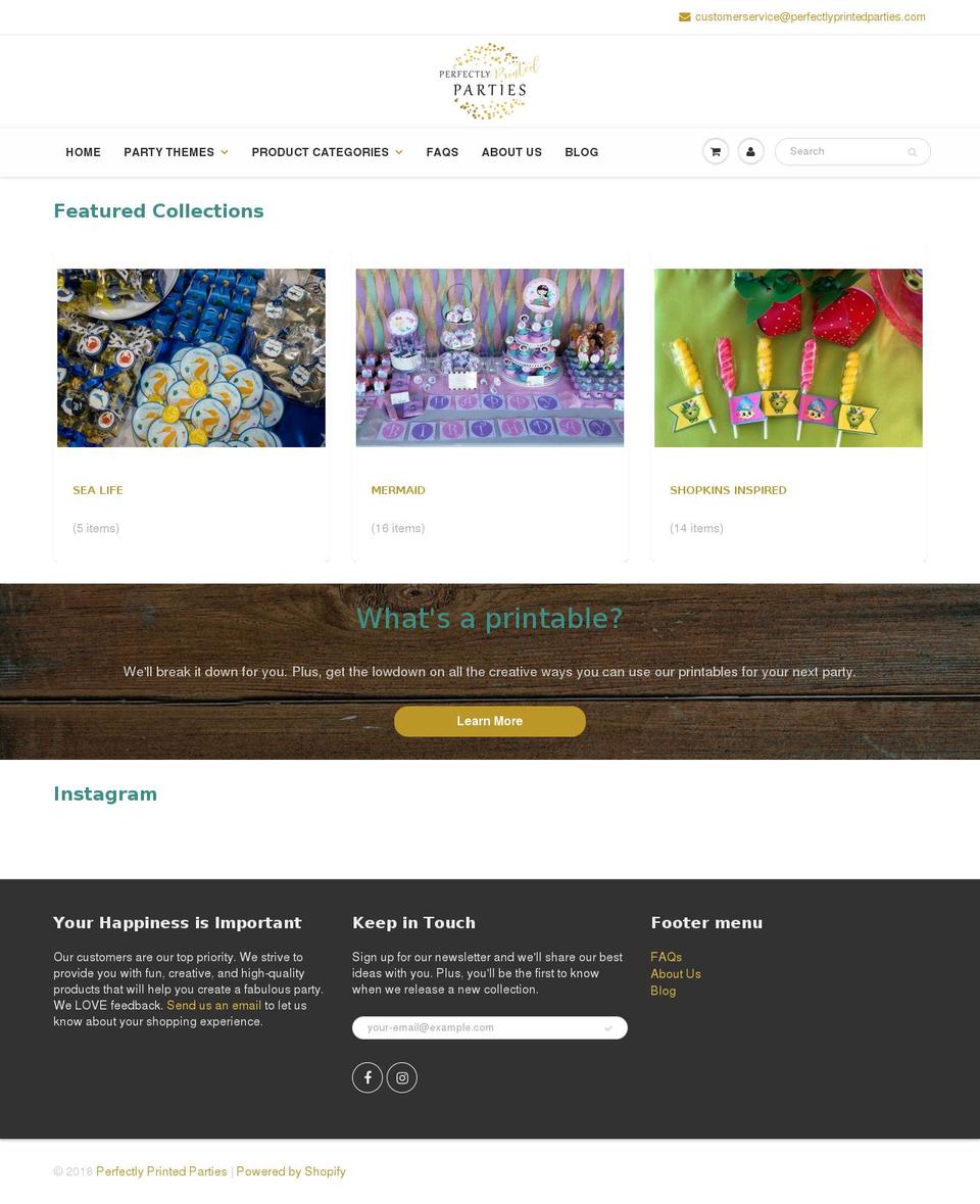 perfectlyprintedparty.com — Shopify storefront screenshot