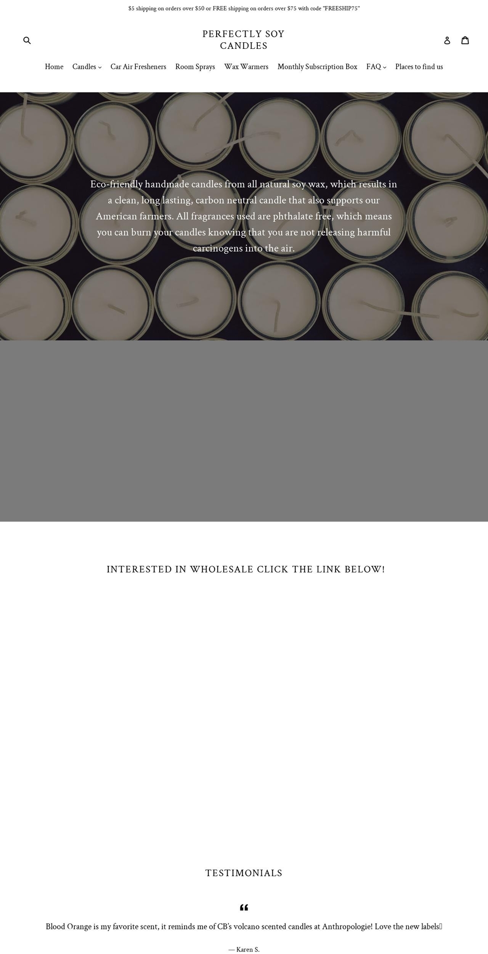 perfectlysoycandles.com — Shopify storefront screenshot