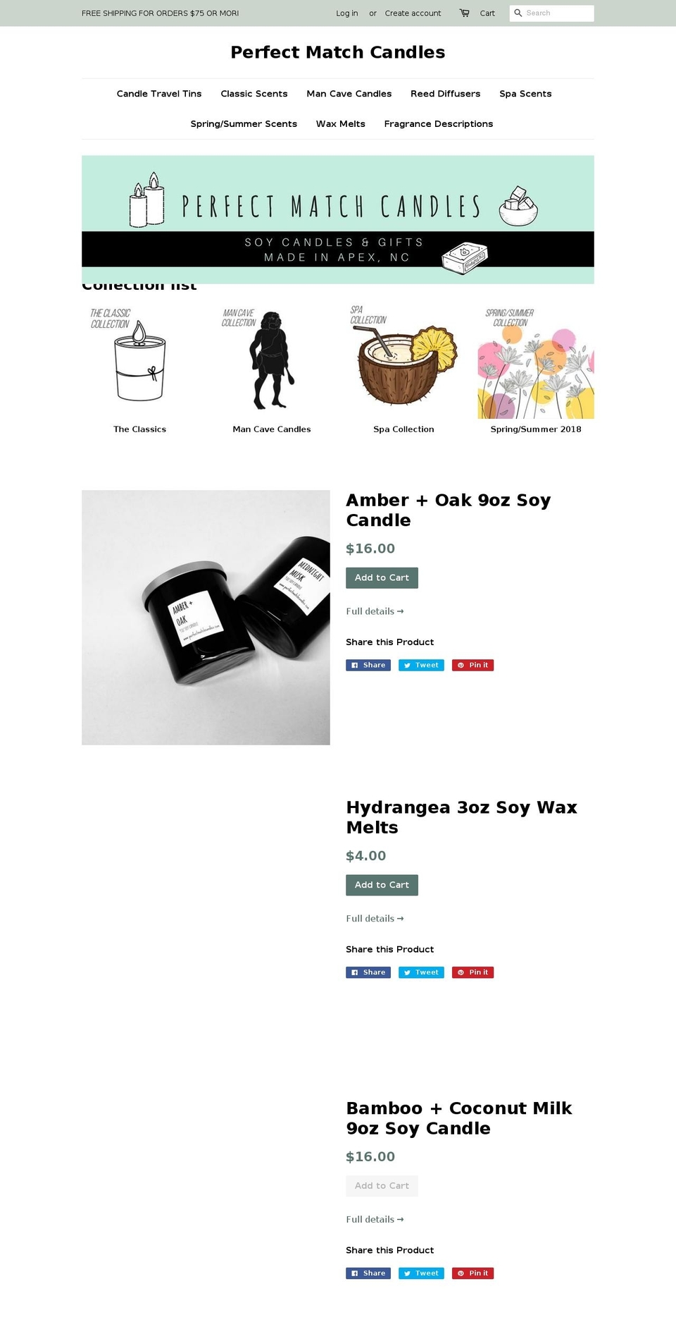perfectmatchcandles.com — Shopify storefront screenshot