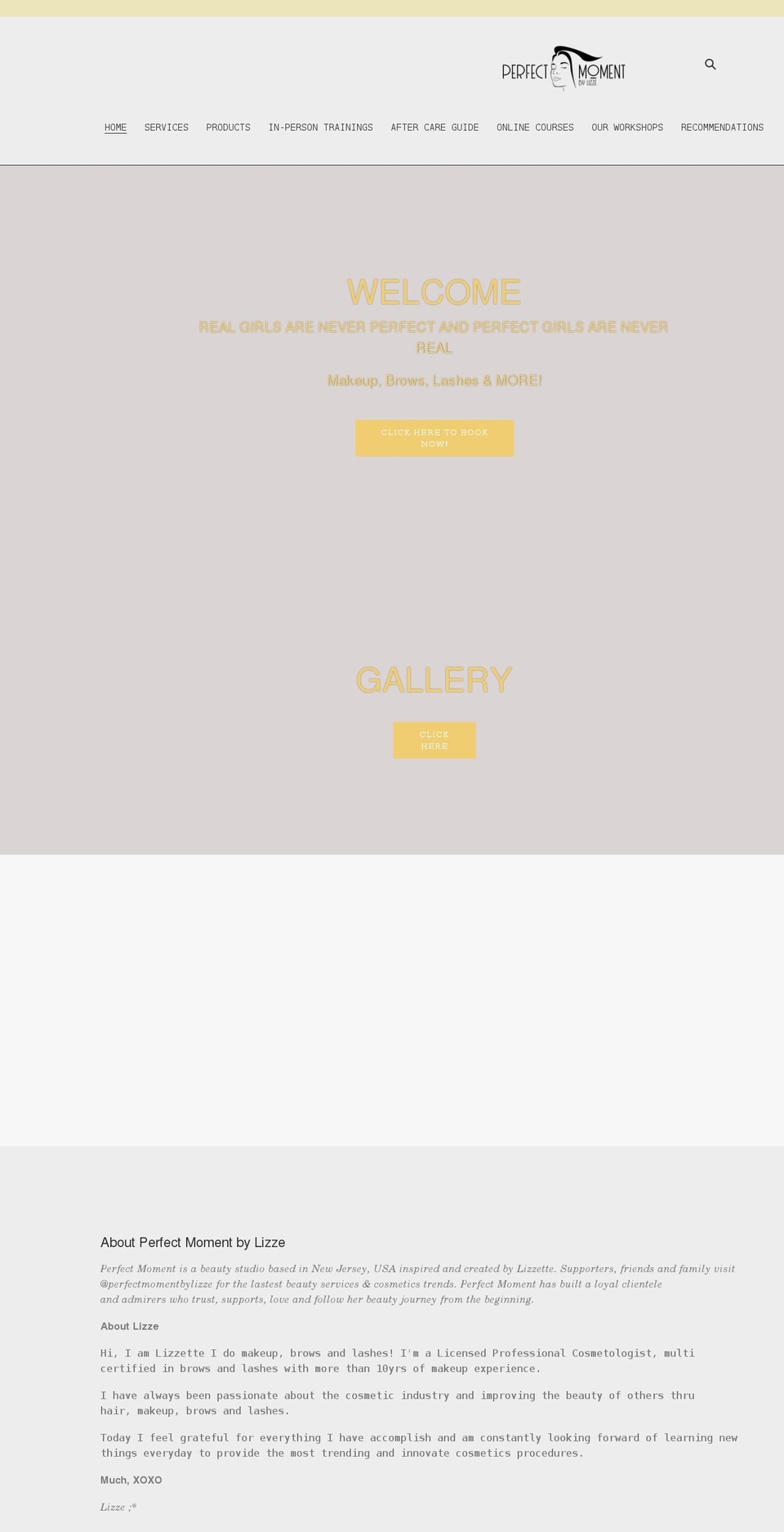 perfectmomentbylizze.com shopify website screenshot