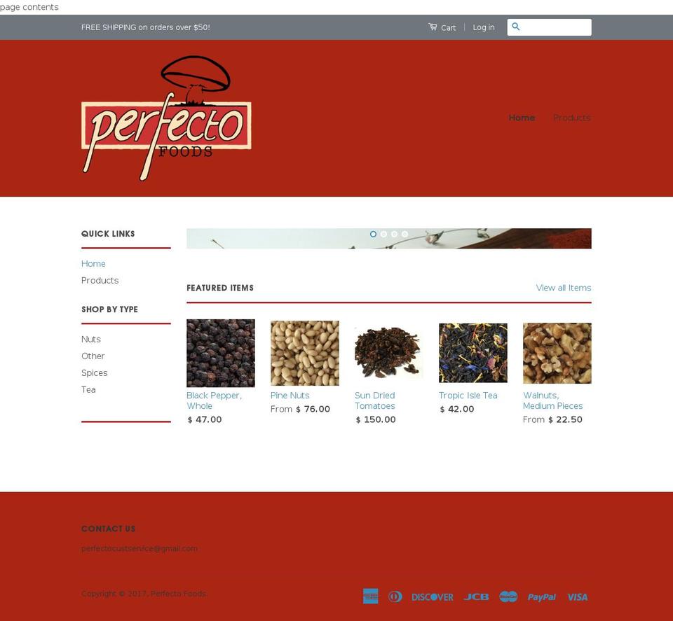 perfectofoods.com shopify website screenshot