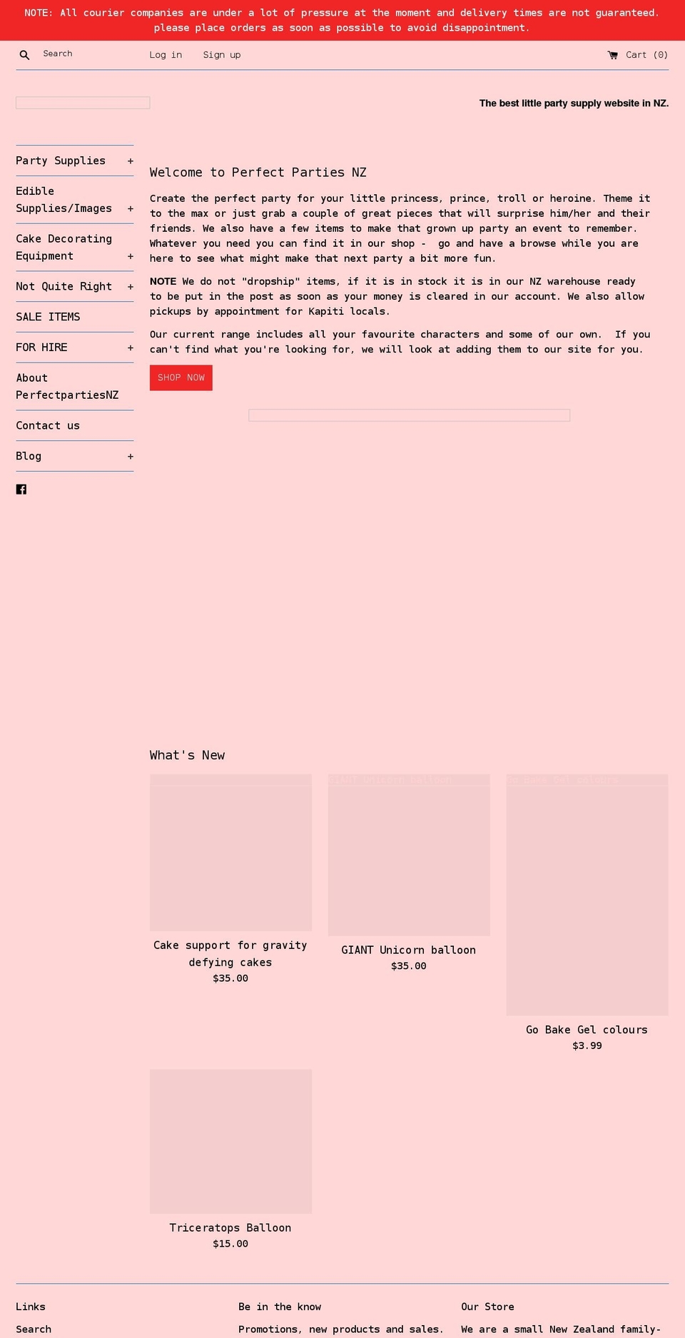 perfectpartiesnz.co.nz shopify website screenshot